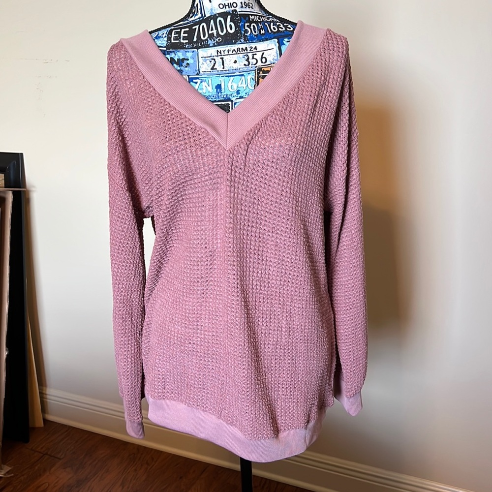 NWT! Off the Shoulder Waffle Knit V Neck Top